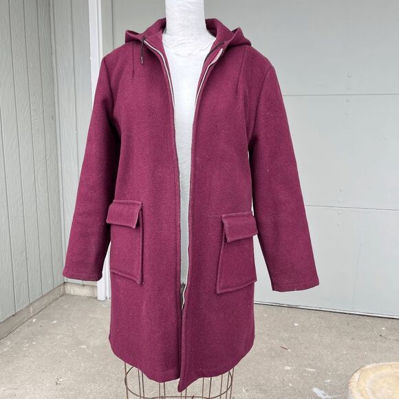 Vintage 1950s Hooded Wool Coat Removable Lining Burgundy, SZ S - Picture 1 of 10